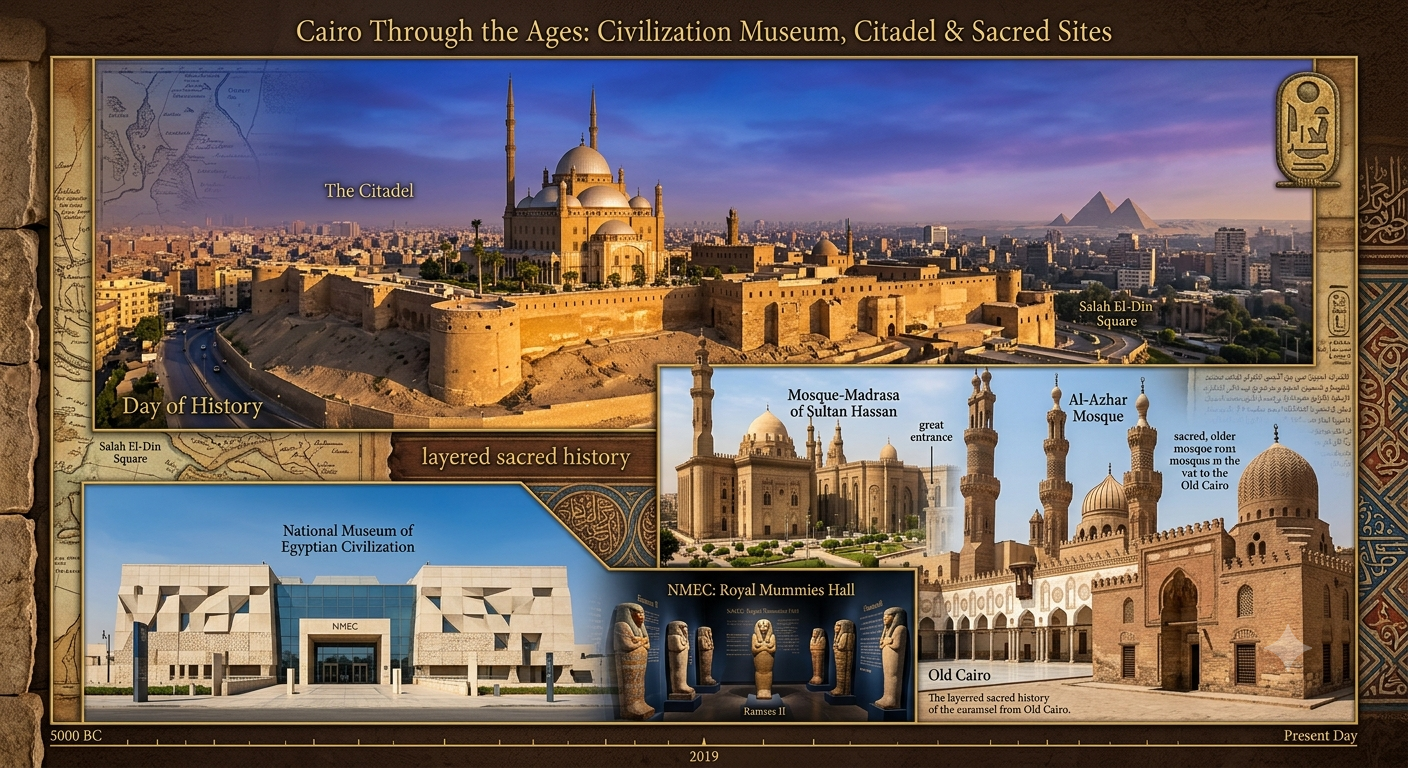 Cairo Civilization Museum Citadel Mohamed Ali Mosque Coptic churches tour