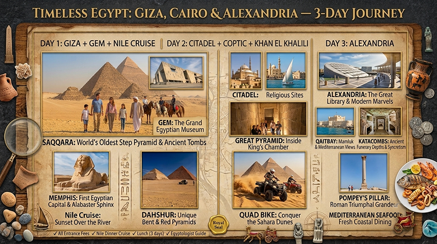 3 day Cairo Alexandria Giza GEM Islamic Coptic Cairo Egypt tour
