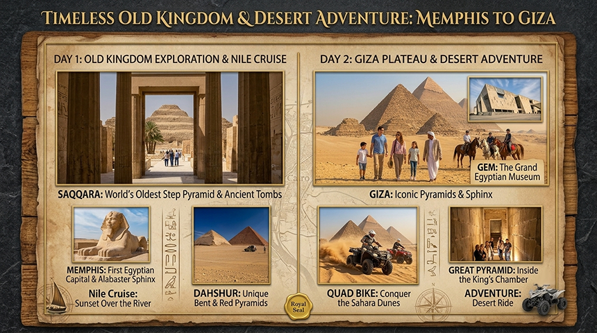 2 day tour Saqqara Memphis Dahshur Giza GEM quad bike Egypt
