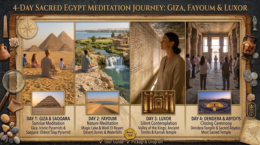 4 day sacred Egypt meditation tour Giza Fayoum Luxor Dendera Abydos